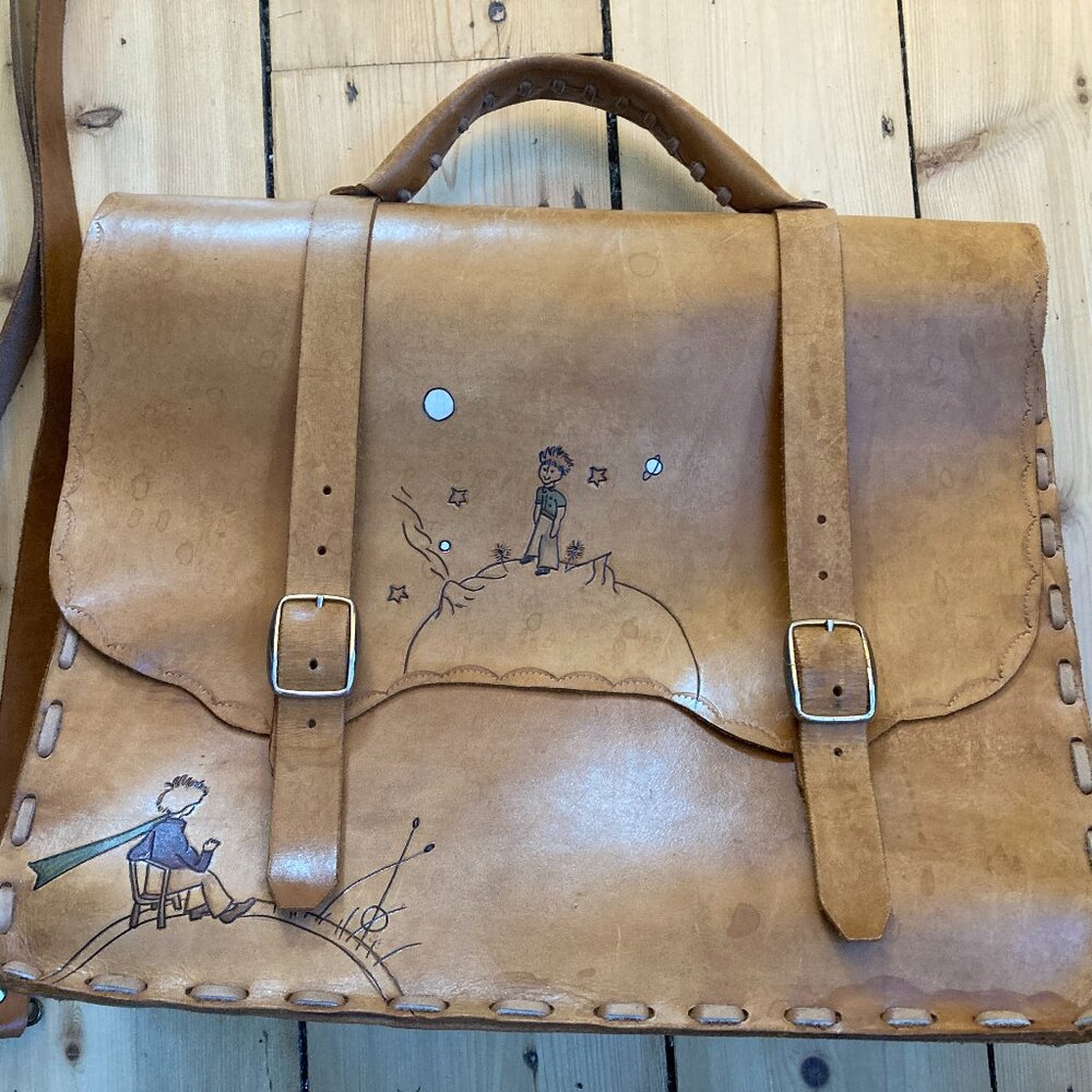 "The little prince" student tan  leather school bag handmade - Picture 2 of 16